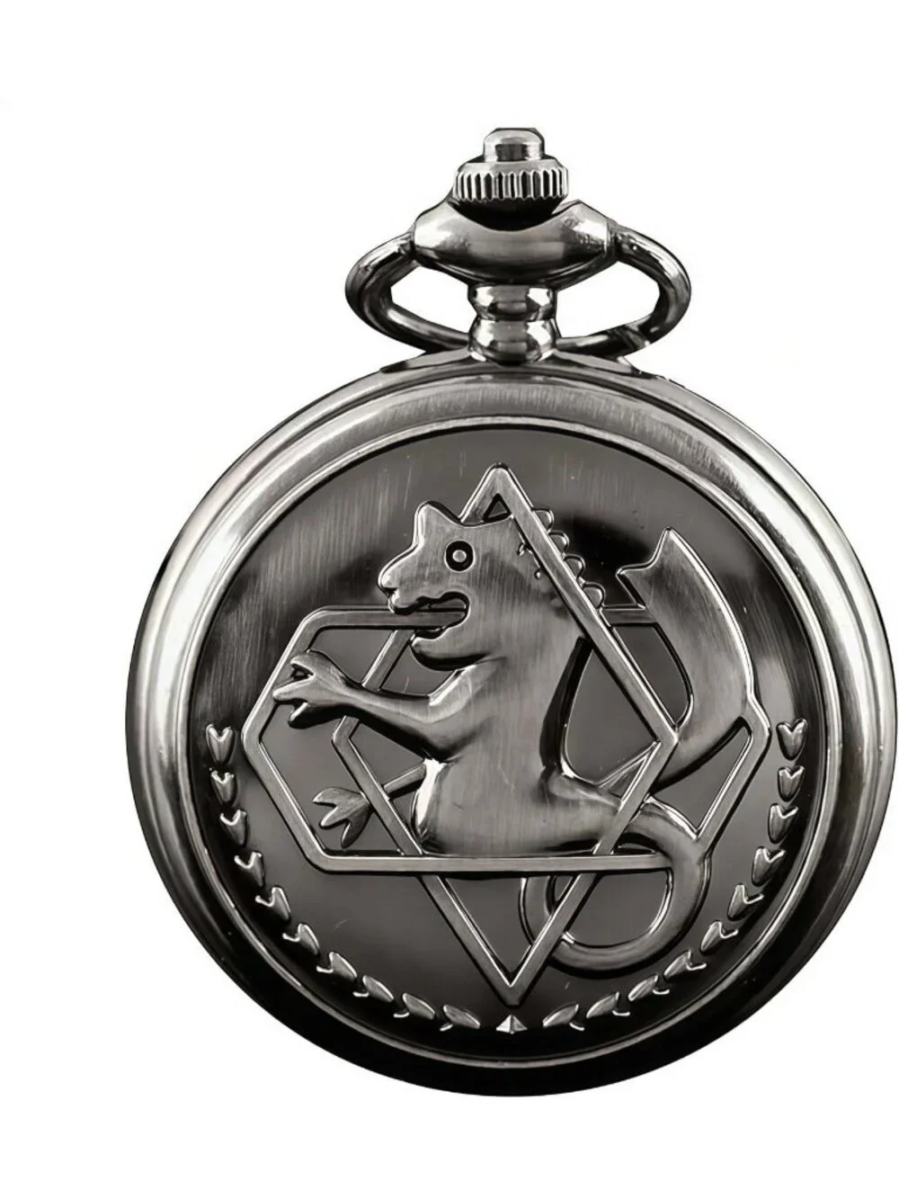Mens Black Quartz Engraved Fulmetal Alchenist Arabic Numerals Chain Pocket Watch